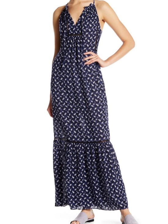 Rebecca Taylor Dresses & Skirts - Rebecca Taylor Silk Blend Printed Maxi Dress Blue Tie Neck Sleeveless Size 6